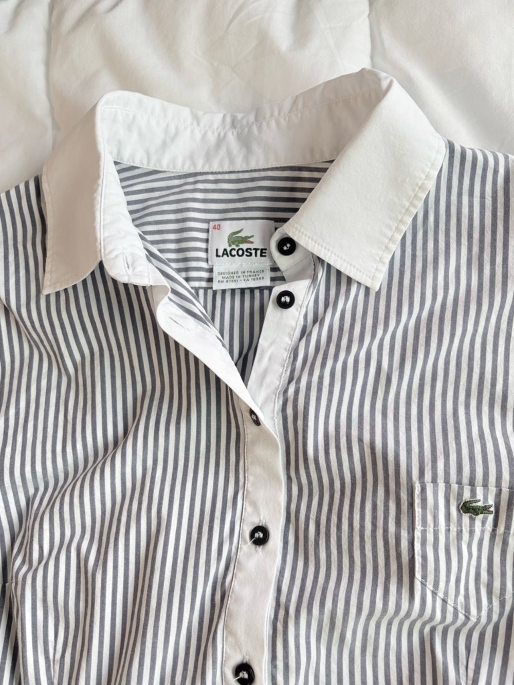 Lacoste Striped Polo Dress Navy White Collared Fitted Women's Size Medium/40 - Picture 2 of 3